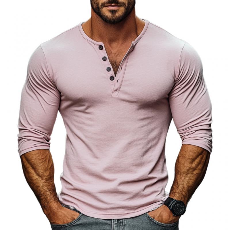 Men's Casual Cotton Henley Collar Slim Fit Long Sleeve T-Shirt 45005572M