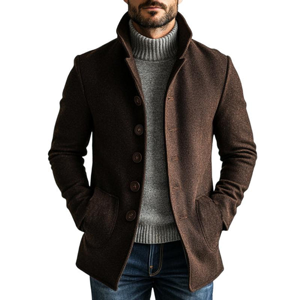 Men's Retro Solid Woolen Single-Breasted Mid-Length Coat 41119562Y