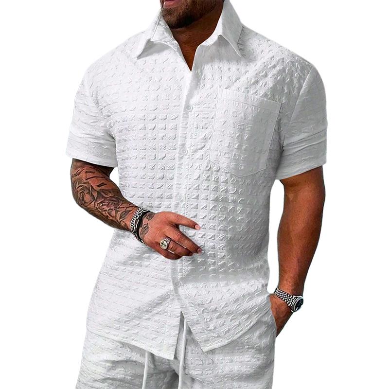 Camicia a maniche corte a quadri tinta unita da uomo 65906540X