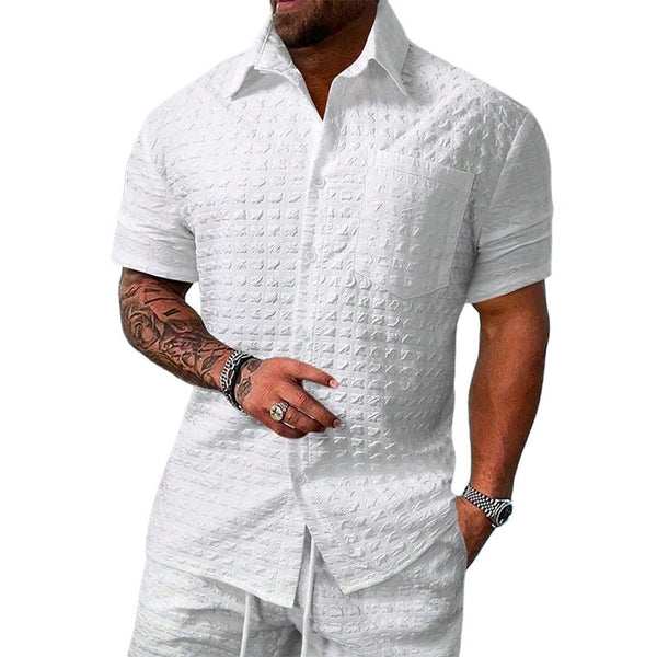 Men's Solid Color Checkered Short Sleeve Shirt 65906540X
