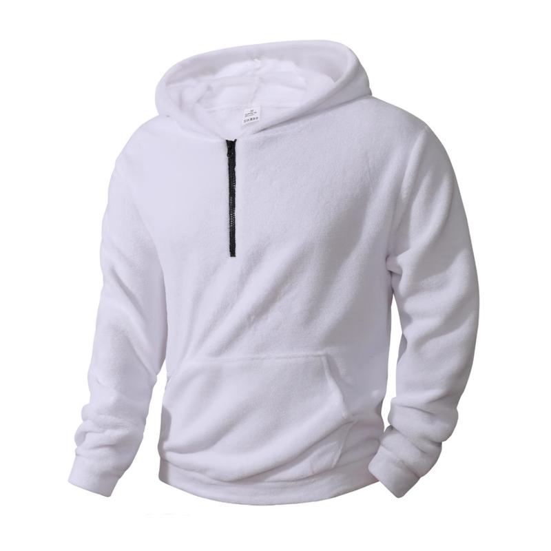 Men's Casual Solid Color Coral Fleece Loose Pullover Hoodie 67125056M