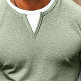 Men's Casual Color Matching Fake Two-Piece Double-Layer V-Neck Long-Sleeved T-Shirt 49232635Y