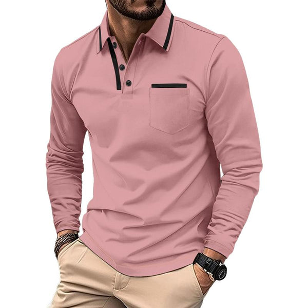 Men's Colorblock Lapel Chest Pocket Long Sleeve Polo Shirt 72686142Y