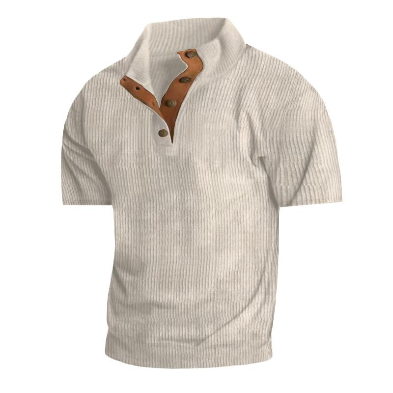 Men's Casual Solid Color Stand Collar Corduroy Short Sleeve Sweatshirt 34779650M