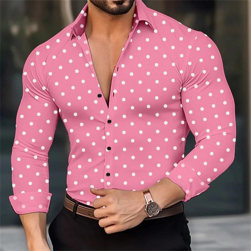 Men's Polka Dot Lapel Long Sleeve Shirt 62160688Z