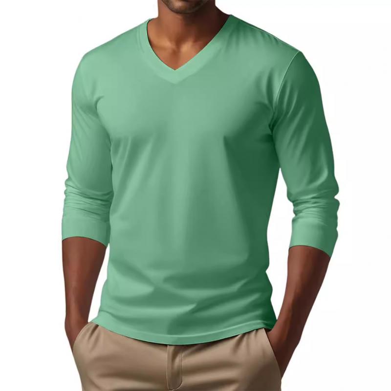 Men's Casual V-neck Cotton Blended Slim Fit Long Sleeve T-shirt 53916312M