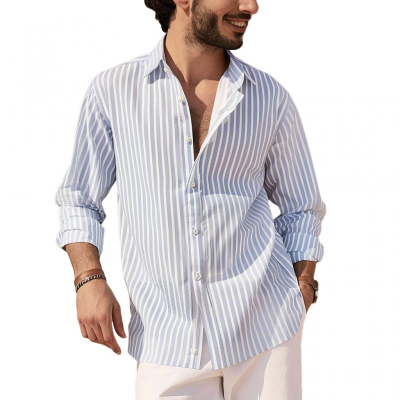 Men's Casual Cotton Blend Lapel Slim Fit Long Sleeve Shirt 90856514M