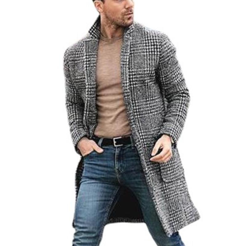 Manteau mi-long en laine à carreaux pour hommes 02038439F