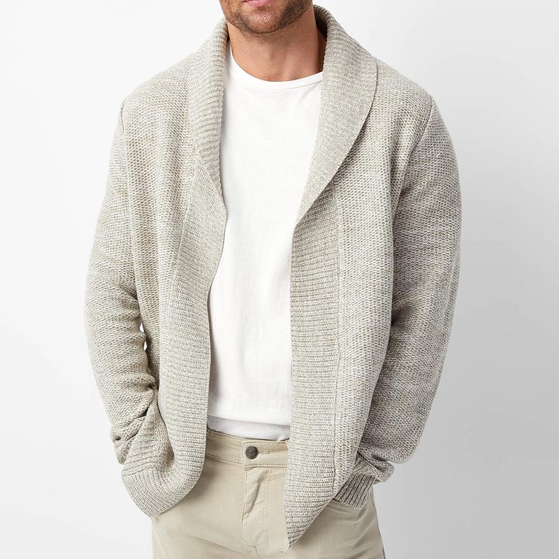 Solid Lapel Loose Knit Cardigan for menn 01564472Z