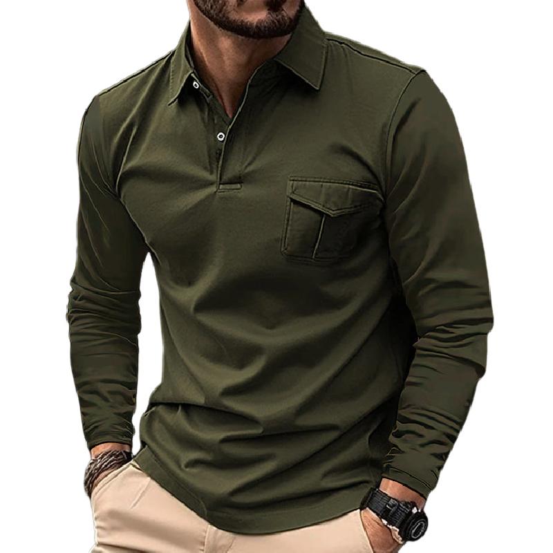 Men's Classic Long Sleeve Lapel Casual POLO Shirt 48604274F