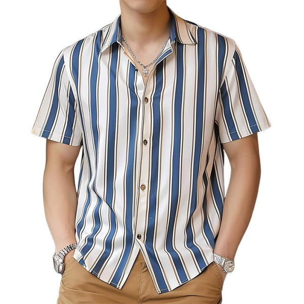 Men's Casual Striped Print Short Sleeve Shirt 73992100Y