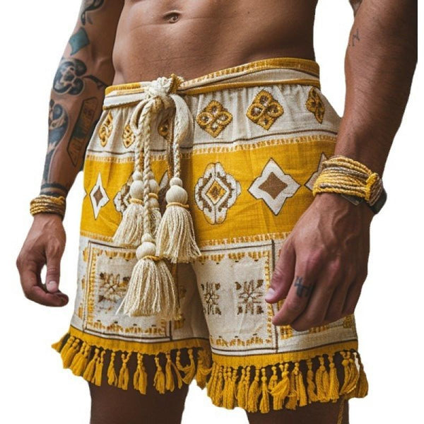 Men's Ethnic Printed Lace-up Elastic Waist Beach Shorts 65774677Z