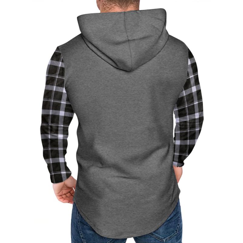 Men's Casual Check Color Block Button Hoodie 50430405Y