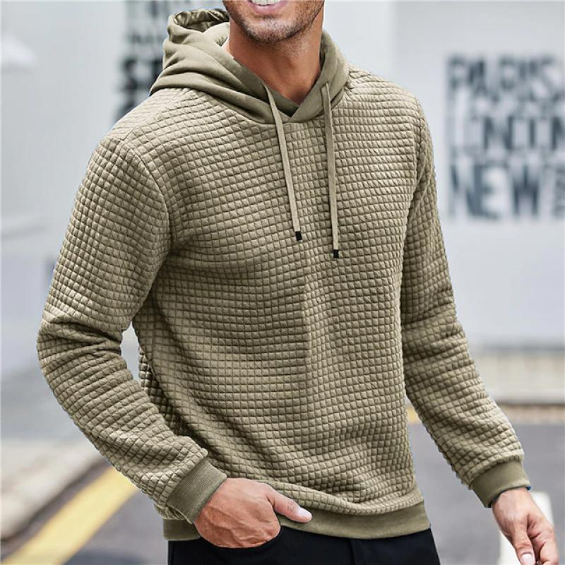 Sudadera con capucha suelta de manga larga con cuadros sólidos para hombre 70531224Z