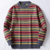 Men's Casual Crew Neck Rainbow Striped Knitted Pullover Sweater 73747415M