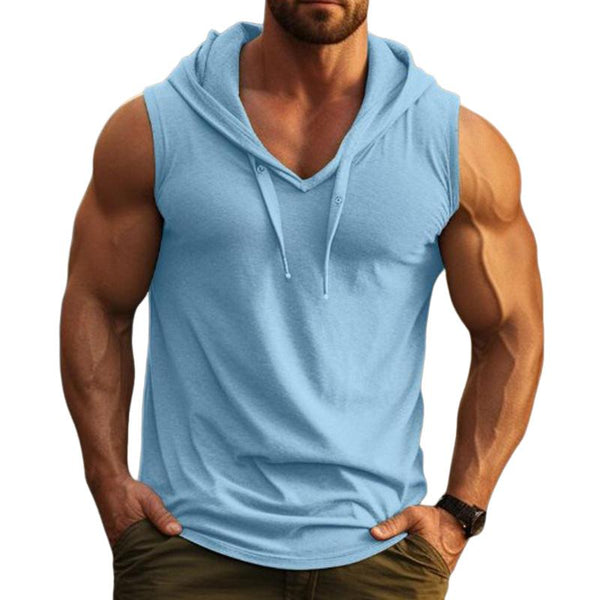 Men's Solid Color V-Neck Hooded Sleeveless Tank Top 80612962Y