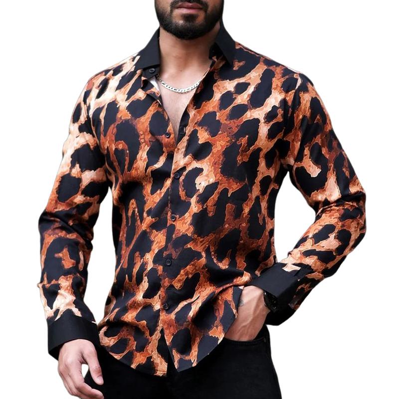 Men's Leopard Print Casual Long Sleeve Shirt 84000965U