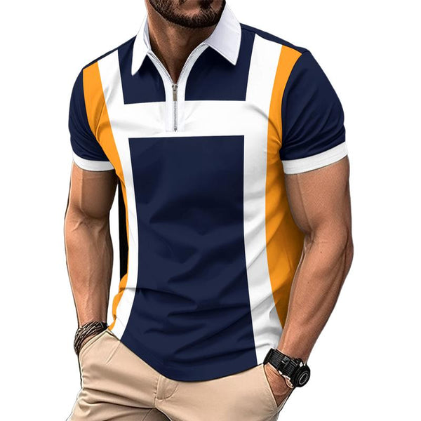 Men's Colorblock Zipper Lapel Short-Sleeved Polo Shirt 27253418Y