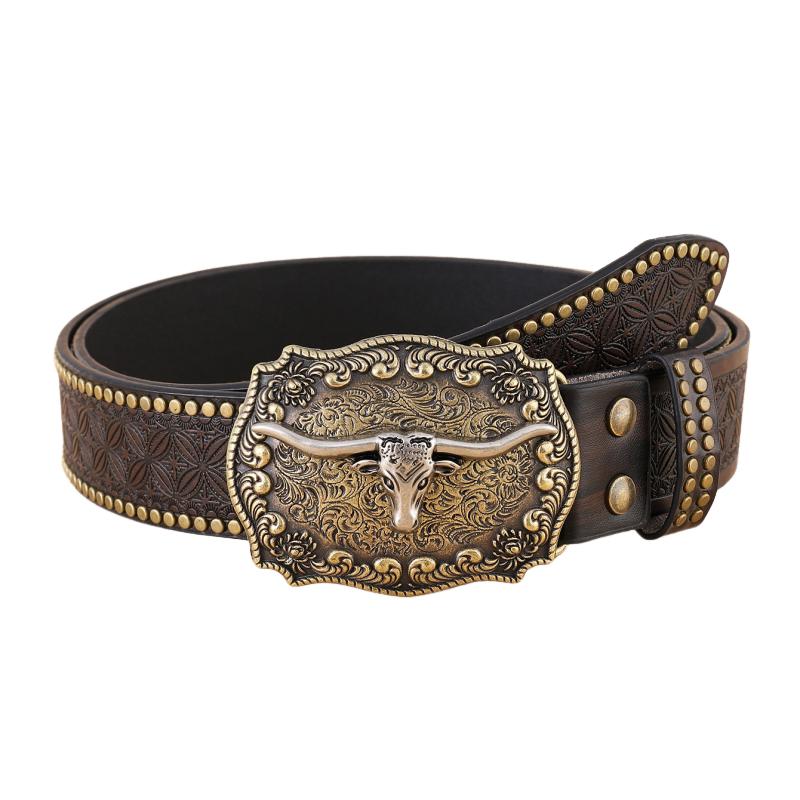 Men's Vintage Western Cowboy Carved Punk Leather Belt 03004753K