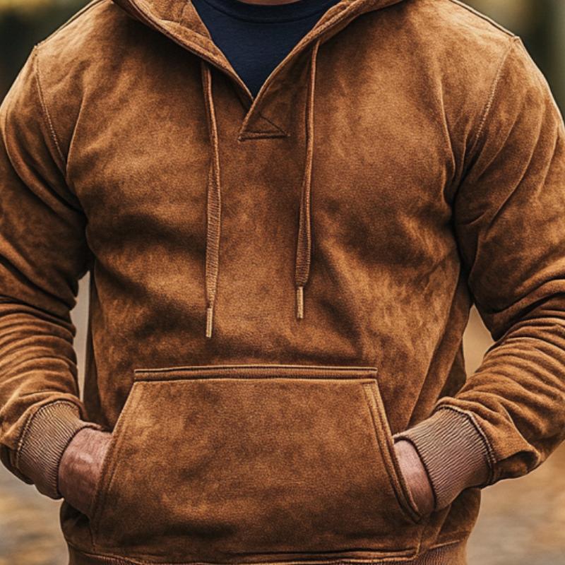 Men's Casual Suede Hooded Sweatshirt 08409415F