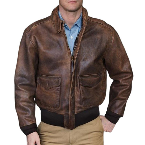 Men's Vintage Distressed Zipper Leather Jacket 92268131U