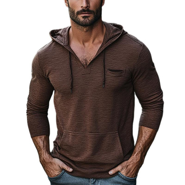 Men's Casual Drawstring Hood Kangaroo Pocket Long Sleeve T-Shirt 08805821Y