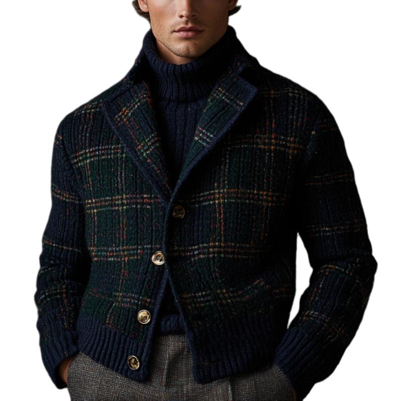 Men's Retro Christmas Plaid Lapel Single-Breasted Knitted Cardigan 13425111Y