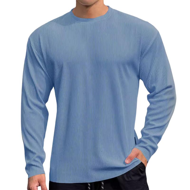 Men's Solid Color Striped Round Neck Long Sleeve T-shirt 74511156Z