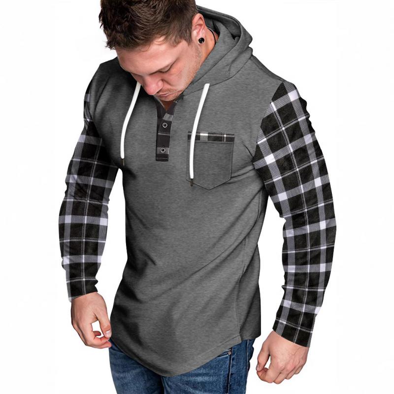 Men's Casual Check Color Block Button Hoodie 50430405Y