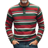 Men's Vintage Casual Christmas Striped Henley Long Sleeve T-Shirt 84532470TO