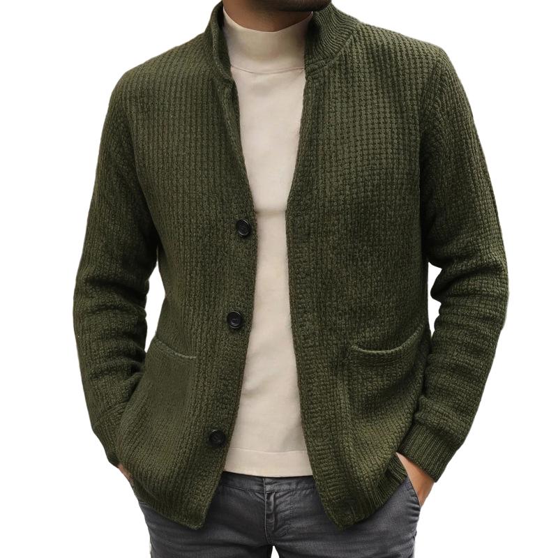 Men's Solid Color Stand Collar Knitted Cardigan 07366306X