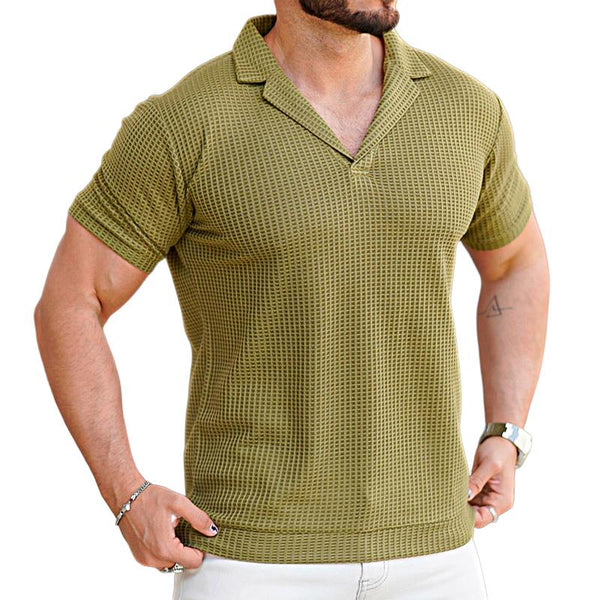Men's Waffle Solid Color Casual Short Sleeve Shirt 26450144X
