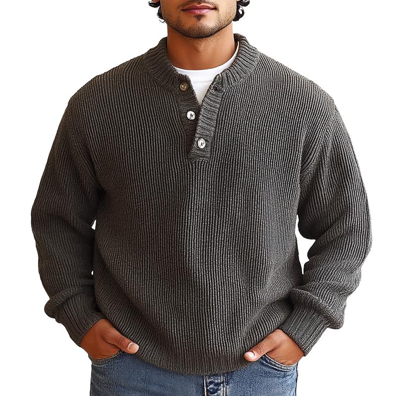 Men's Solid Color Henley Collar Long Sleeve Knit Sweater 67144693Z