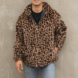 Men's Fashion Leopard Print Warm Fleece Zipper Padded Bomber Jacket 83611903M