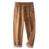 Men's Retro Stitching Loose Straight Denim Cargo Pants 00352546Z