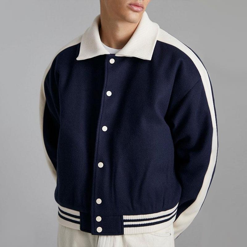Men's Color Block Lapel Single Breasted Short Casual Jacket 20607681Z