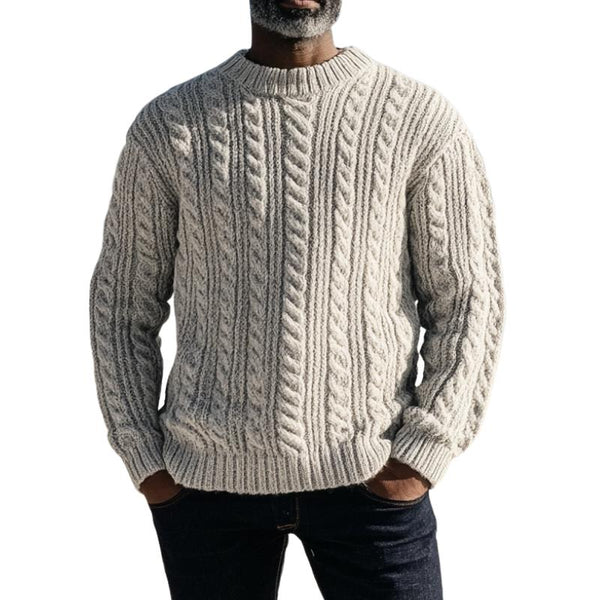 Men's Vintage Cable Crew Neck Loose Knit Sweater 11202418M