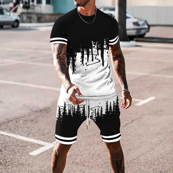 Men's Casual Gradient Round Neck T-Shirt Two-Piece Set 11969957TO