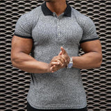 Men's Casual Ribbed Short Sleeve Polo Shirt 00292914TO