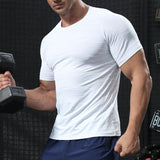 Men's Solid Round Neck Short Sleeve Sports Fitness T-shirt 60694283Z