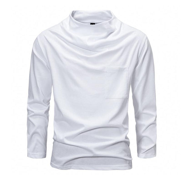 Men's Fashion Pile Collar Slim Fit Blended Breathable Long Sleeve T-shirt 23816002M