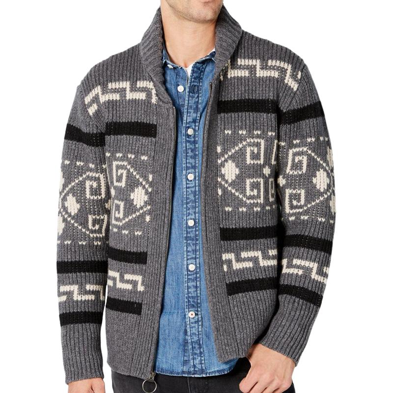 Men's Lapel Vintage Jacquard Knitted Cardigan 79782427F