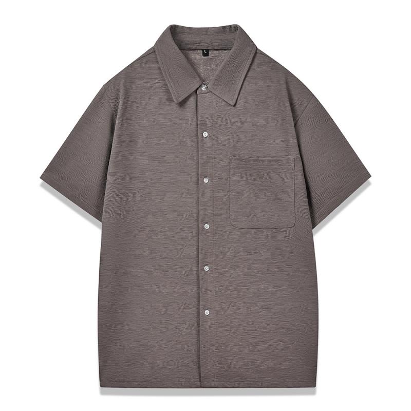 Men's Solid Color Textured Lapel Short Sleeve Shirt 84575078Z
