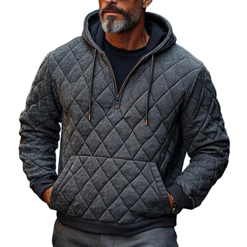 Men's Versatile Casual Quilted Embossed Thickened Hoodie 08080643F