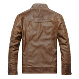 Men's Vintage Stand Collar Zipper Leather Jacket 74806084U