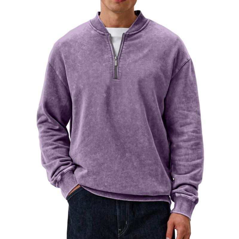 Men's Casual Solid Color Half Zip Round Neck Long Sleeve Sweatshirt 53916314Y