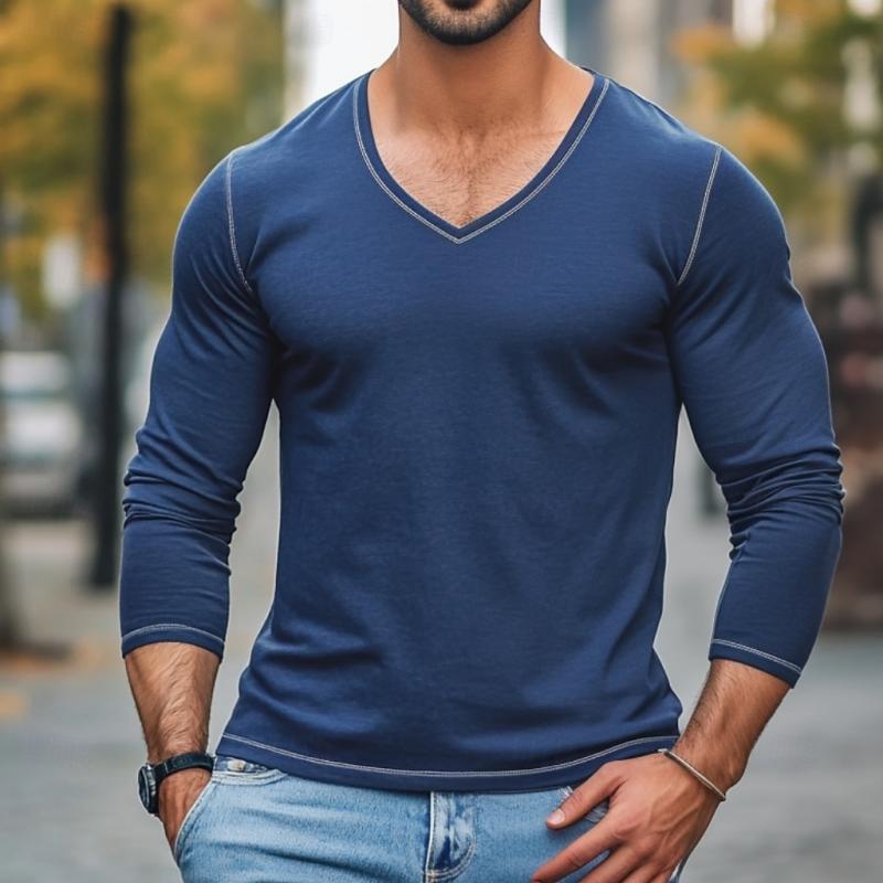 Men's Casual V Neck Slim Fit Long Sleeve T-Shirt 92376587Y