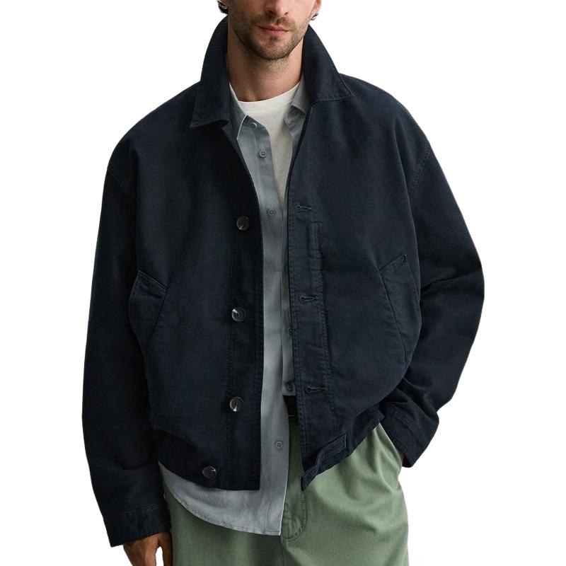 Men's All-match Navy Blue Lapel Canvas Jacket 43006049F