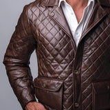 Men's Vintage Solid Quilted Lapel Single Breasted Leather Jacket 26402210Y