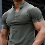 Men's Casual Waffle Collar Slim Fit Short Sleeve T-shirt 89747357M